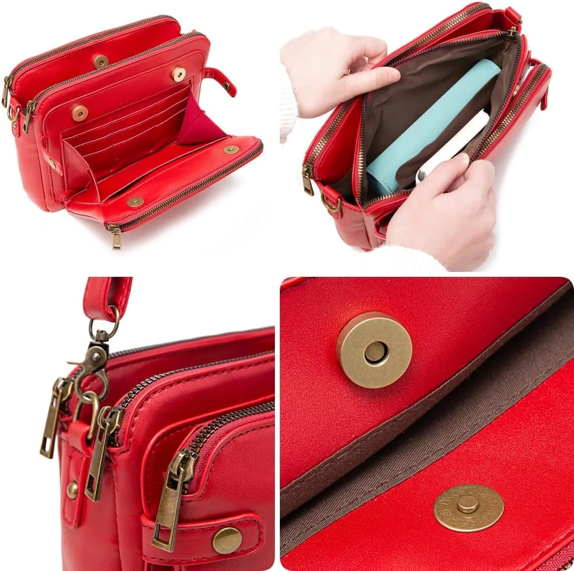 Crossbody Leather Bag Purse for Women Trendy Ladies Large Capacity Three Layer Shoulder Bag Clutch Hobo Handbag Travel