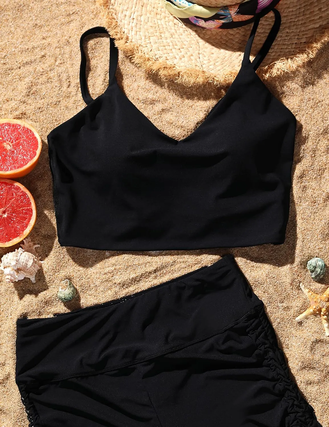 CRZ YOGA Women's Bikini Top Cropped V Neck Adjustable Spaghetti Straps Swimsuit Padded Athletic Bathing Suit
