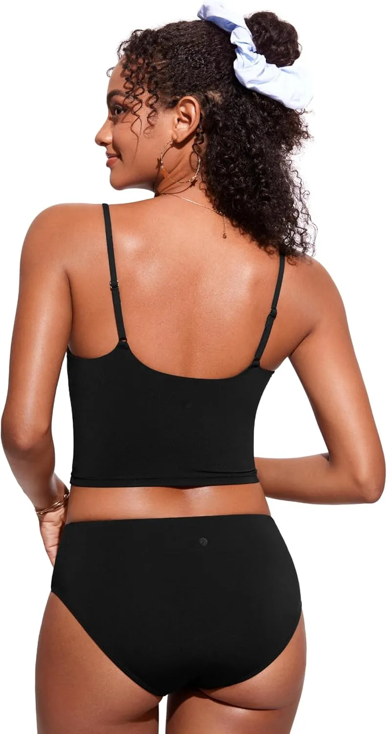 CRZ YOGA Womens Scoop Neck Bikini Tops U Back Longline Swimsuit Adjustable Spaghetti Straps Bathing Suit Crop Tankini