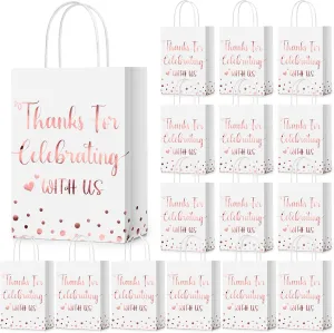 Ctosree 50 Pcs Wedding Gift Bag Thanks for Celebrating with Us Paper Bags Wedding Gift Bags with Handle for Hotel Guests Gift Bag for Bridal Shower Party Favors(White, Rose Gold)