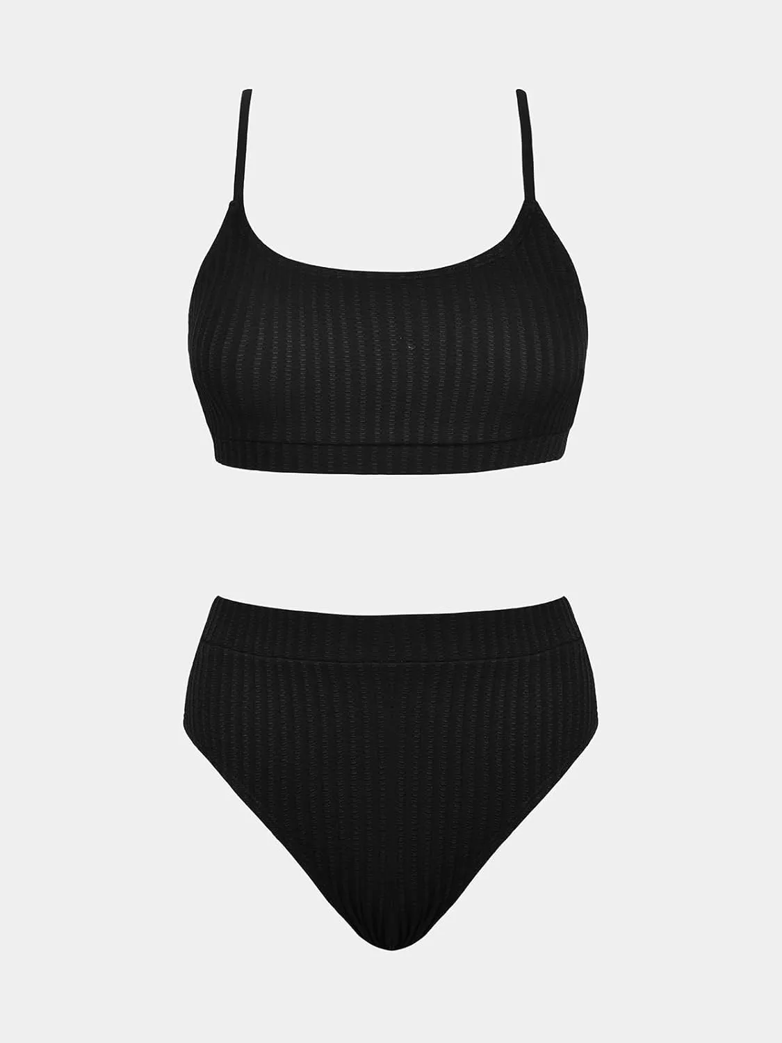 CUPSHE Women's Bikini Set Two Piece Swimsuits High Waisted Scoop Neck Spaghetti Adjustable Straps Textured