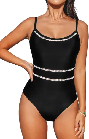 CUPSHE Women's One Piece Swimsuit Round Neck Bathing Suit Mesh Adjustable Straps Spaghetti