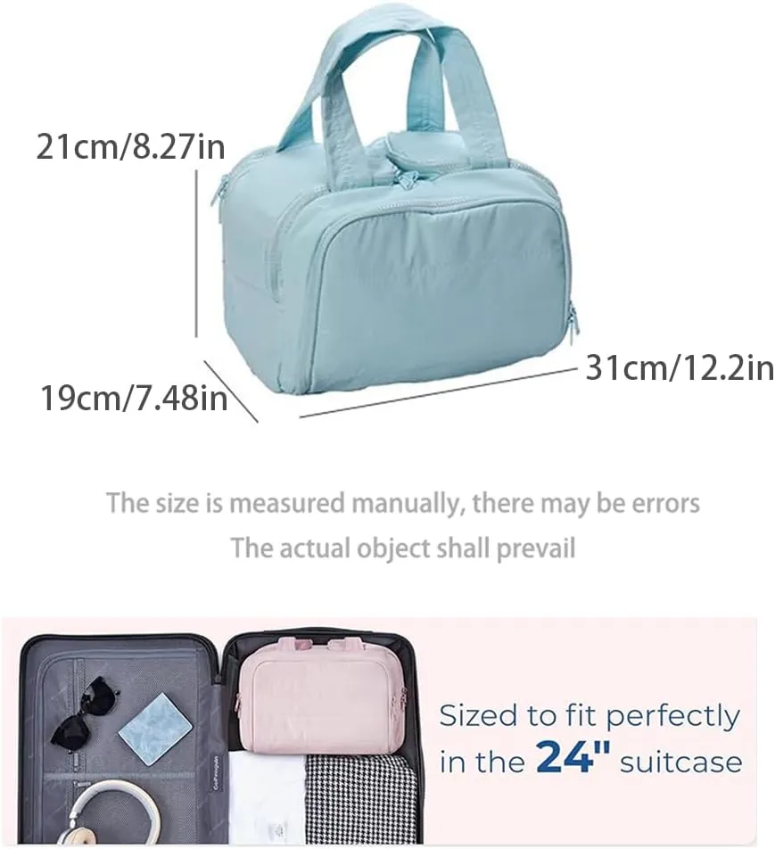 Cureaway Travel Cosmetic Bag, Cureaway Large Capacity Wide-Open Travel Cosmetic Bag, Travels Makeup Bags, Waterproof Portable Pouch Open Flat Toiletry Bags, for Women With Divider And Handle (Black)
