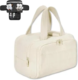 Cureaway Travel Cosmetic Bag, Curetoaway Travel Cosmetic Bag, Large Capacity Wide-Open Cosmetic Bags, Waterproof Portable Pouch Open Flat Toiletry Bags, Dry-And-Wet Separation (Beige)