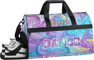Custom Dance Duffel Bag with Shoe Compartment Personalized Sport Gym Bags Waterproof Customized Travel Duffel Bags Overnight Carry-On Tote, Blue Purple Oil Painting