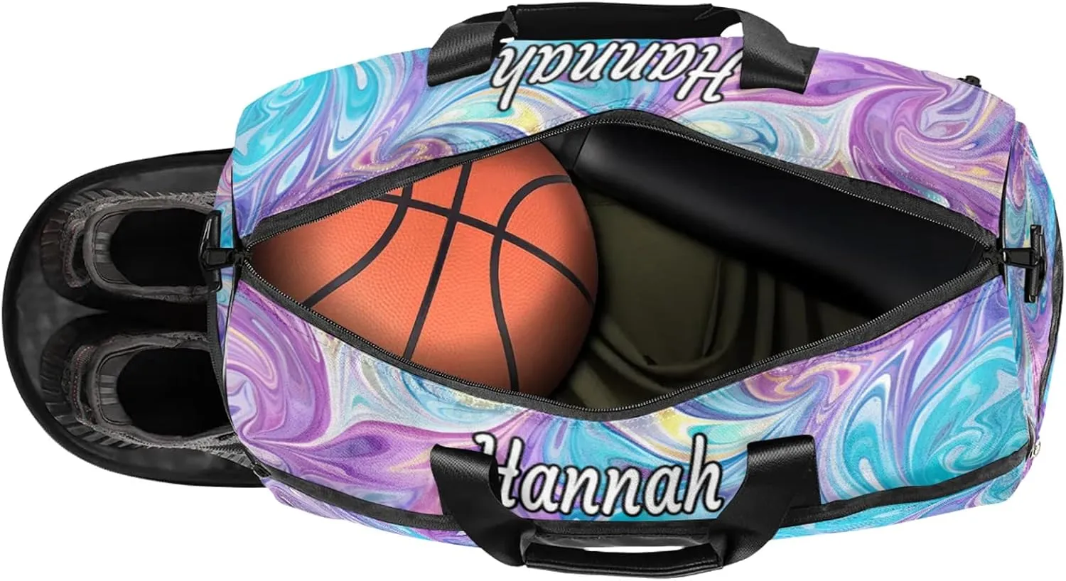 Custom Dance Duffel Bag with Shoe Compartment Personalized Sport Gym Bags Waterproof Customized Travel Duffel Bags Overnight Carry-On Tote, Blue Purple Oil Painting