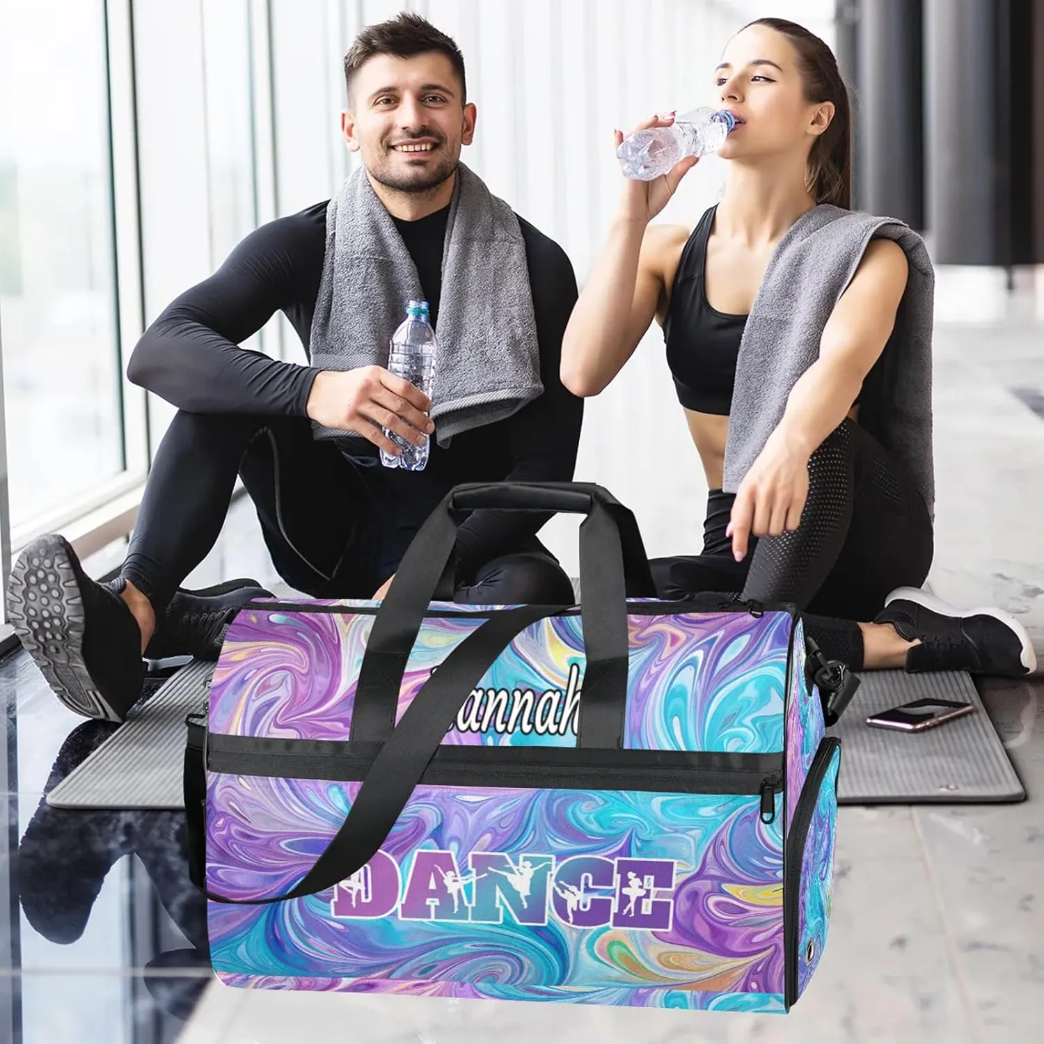 Custom Dance Duffel Bag with Shoe Compartment Personalized Sport Gym Bags Waterproof Customized Travel Duffel Bags Overnight Carry-On Tote, Blue Purple Oil Painting