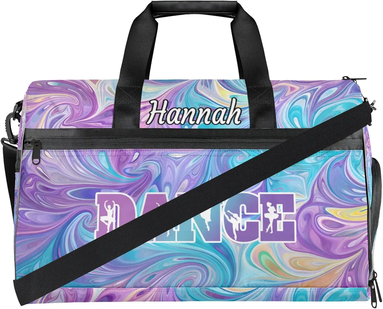Custom Dance Duffel Bag with Shoe Compartment Personalized Sport Gym Bags Waterproof Customized Travel Duffel Bags Overnight Carry-On Tote, Blue Purple Oil Painting