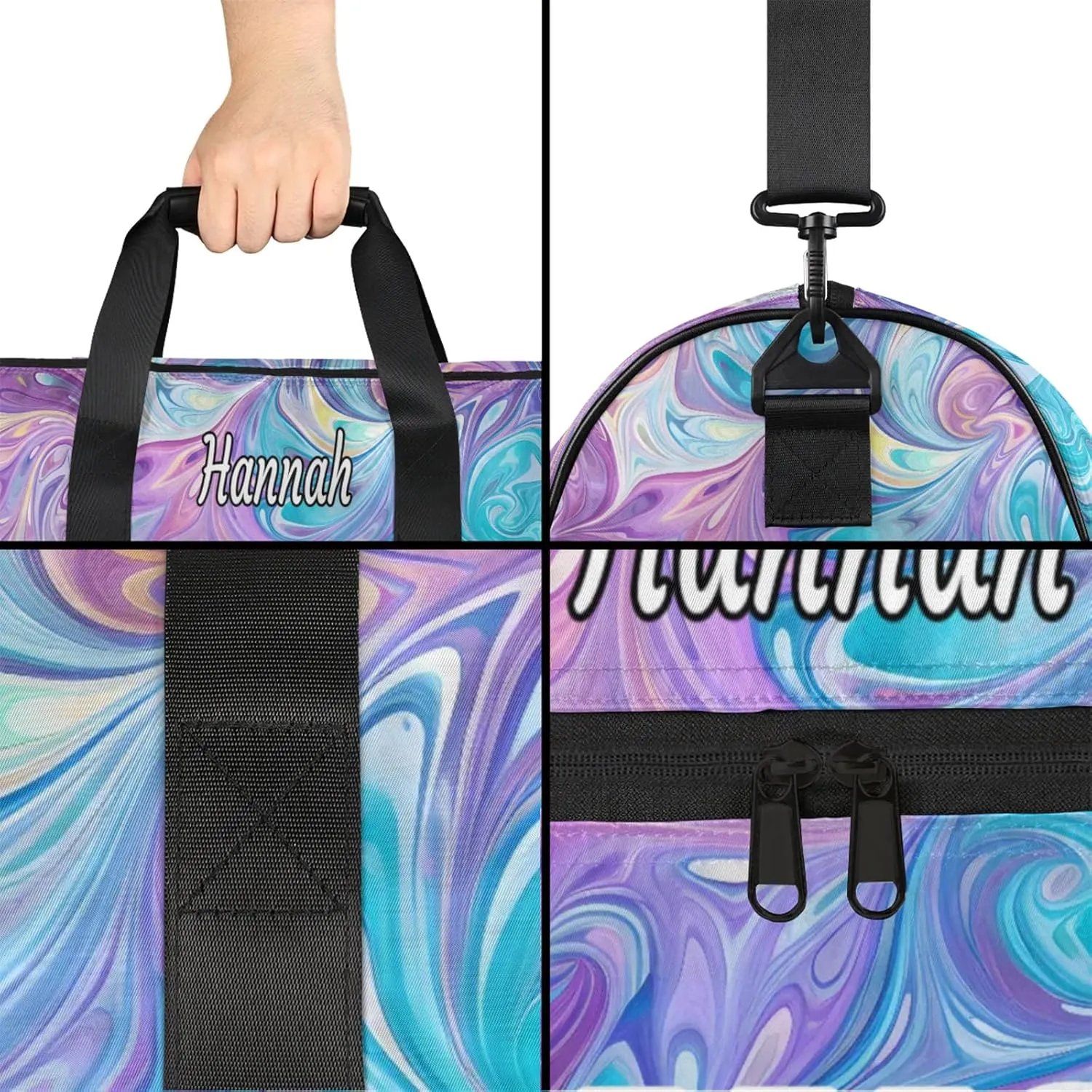 Custom Dance Duffel Bag with Shoe Compartment Personalized Sport Gym Bags Waterproof Customized Travel Duffel Bags Overnight Carry-On Tote, Blue Purple Oil Painting