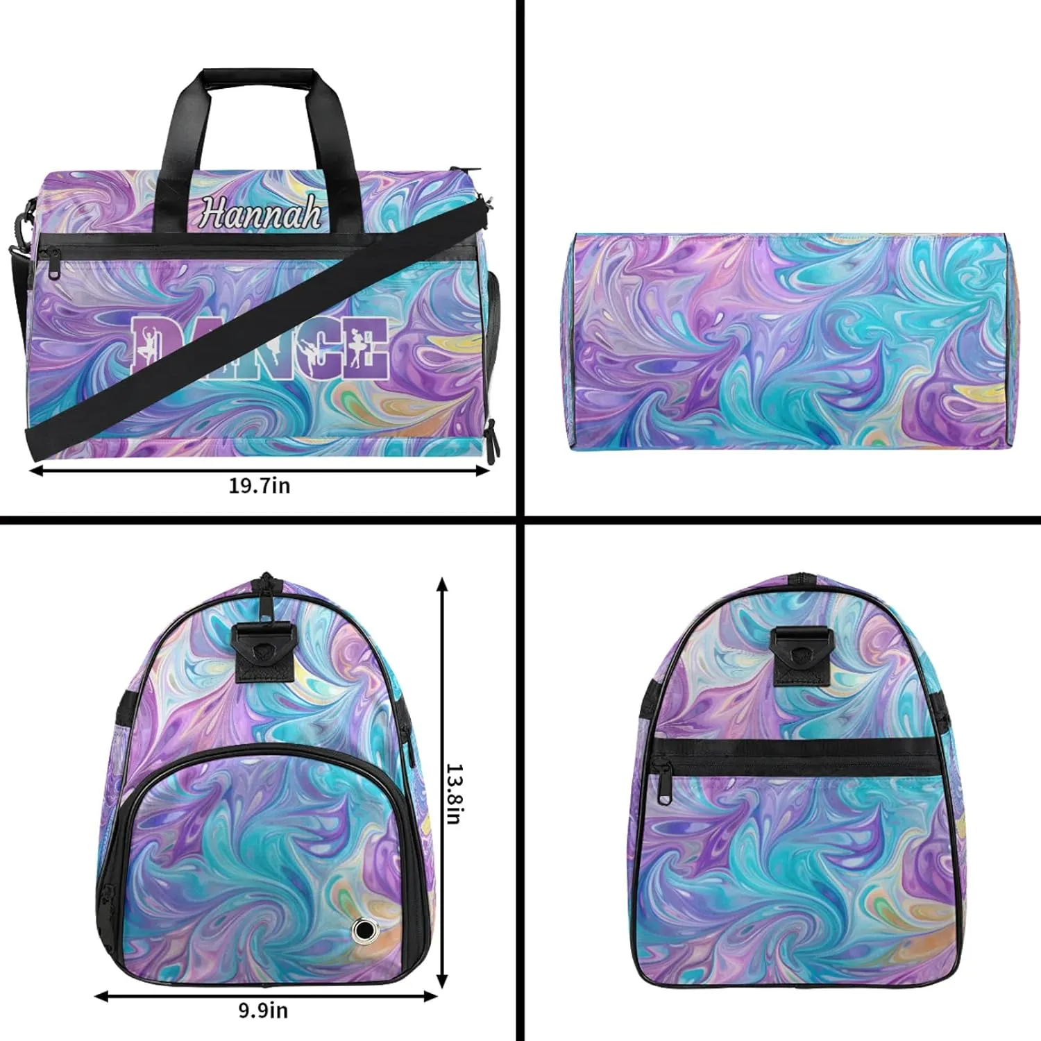 Custom Dance Duffel Bag with Shoe Compartment Personalized Sport Gym Bags Waterproof Customized Travel Duffel Bags Overnight Carry-On Tote, Blue Purple Oil Painting