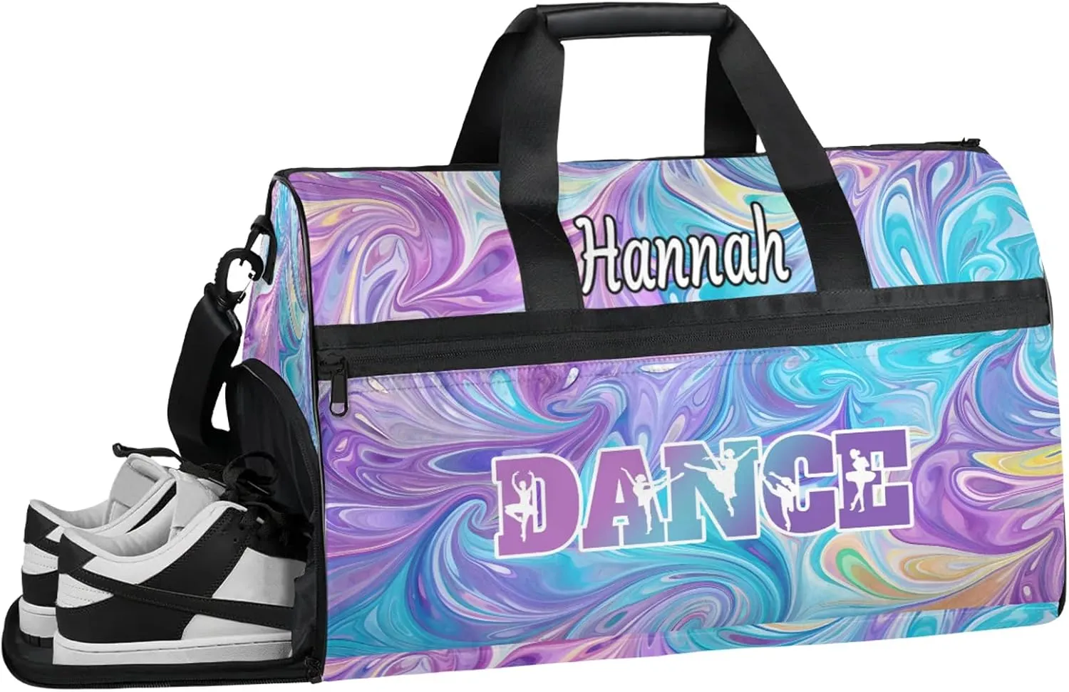 Custom Dance Duffel Bag with Shoe Compartment Personalized Sport Gym Bags Waterproof Customized Travel Duffel Bags Overnight Carry-On Tote, Blue Purple Oil Painting