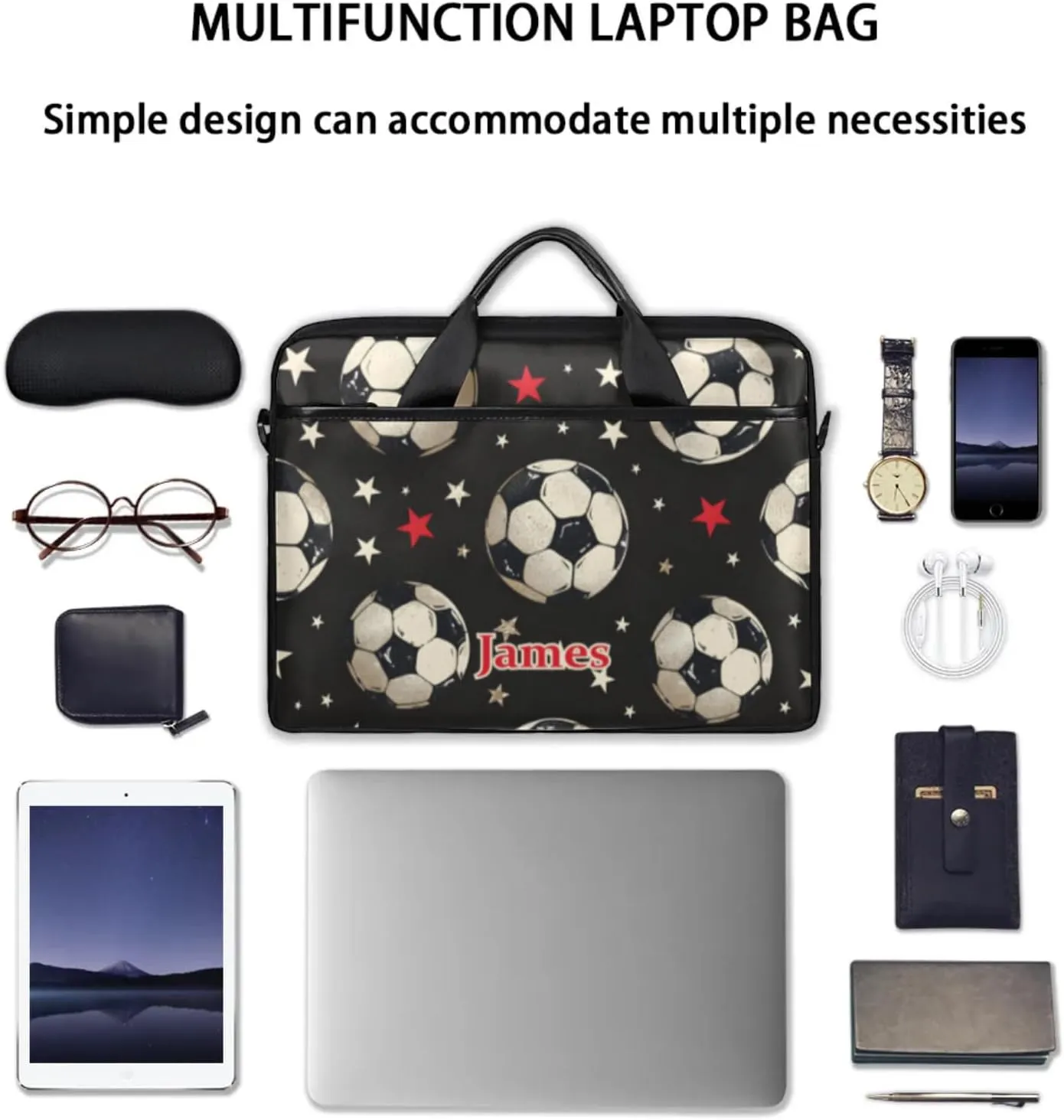 Custom-Laptop-Bag for-Adults Women Men Personalized with-Name Computer-Bag Colorful Basketball