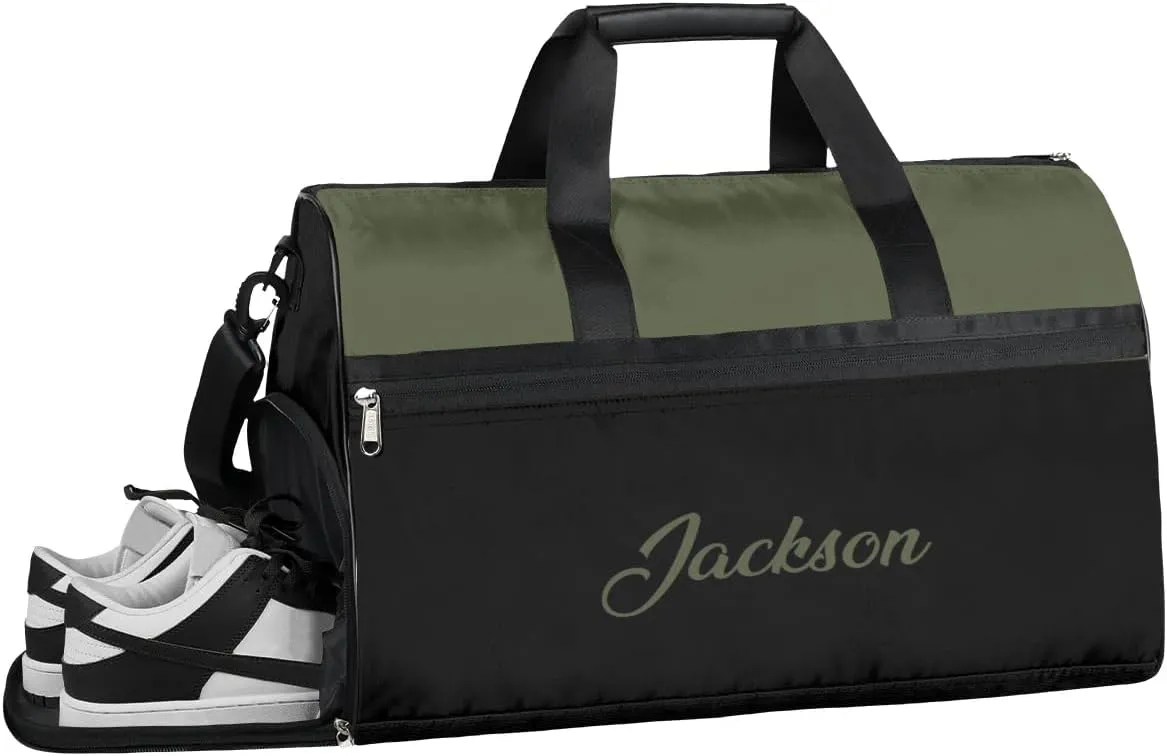 Custom Large Duffel Bags for Men Women Overnight Bags Adults Gym Duffel Bag for Training Soccer Swim Yoga Travel Dark Green