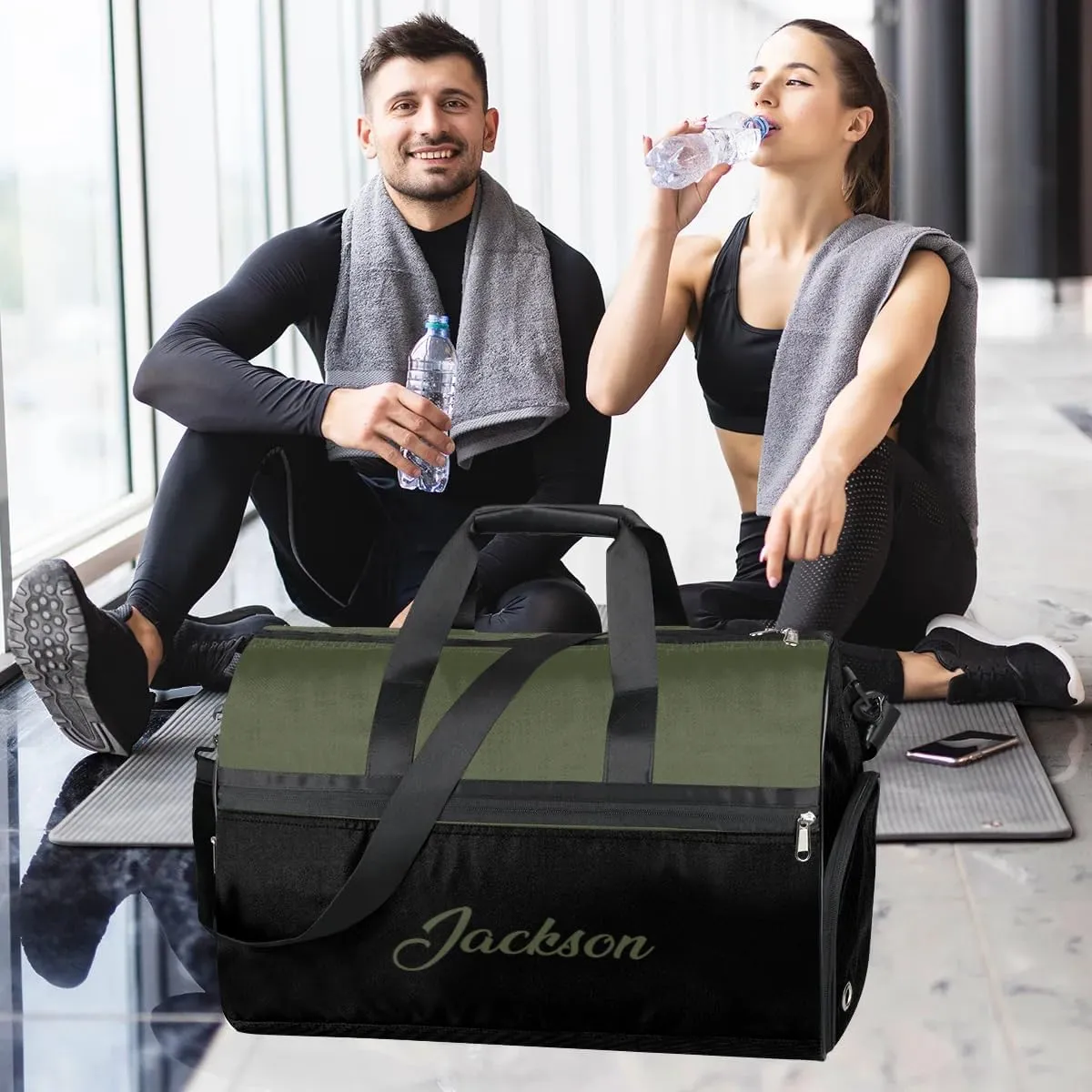 Custom Large Duffel Bags for Men Women Overnight Bags Adults Gym Duffel Bag for Training Soccer Swim Yoga Travel Dark Green