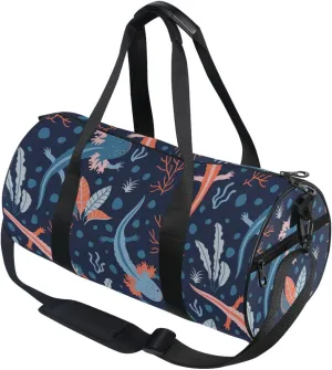 Cute Axolotl Salamander Duffel Bags Gym Bag Round Sports Bag Canvas Travel Luggage Overnight Bags for Men Women