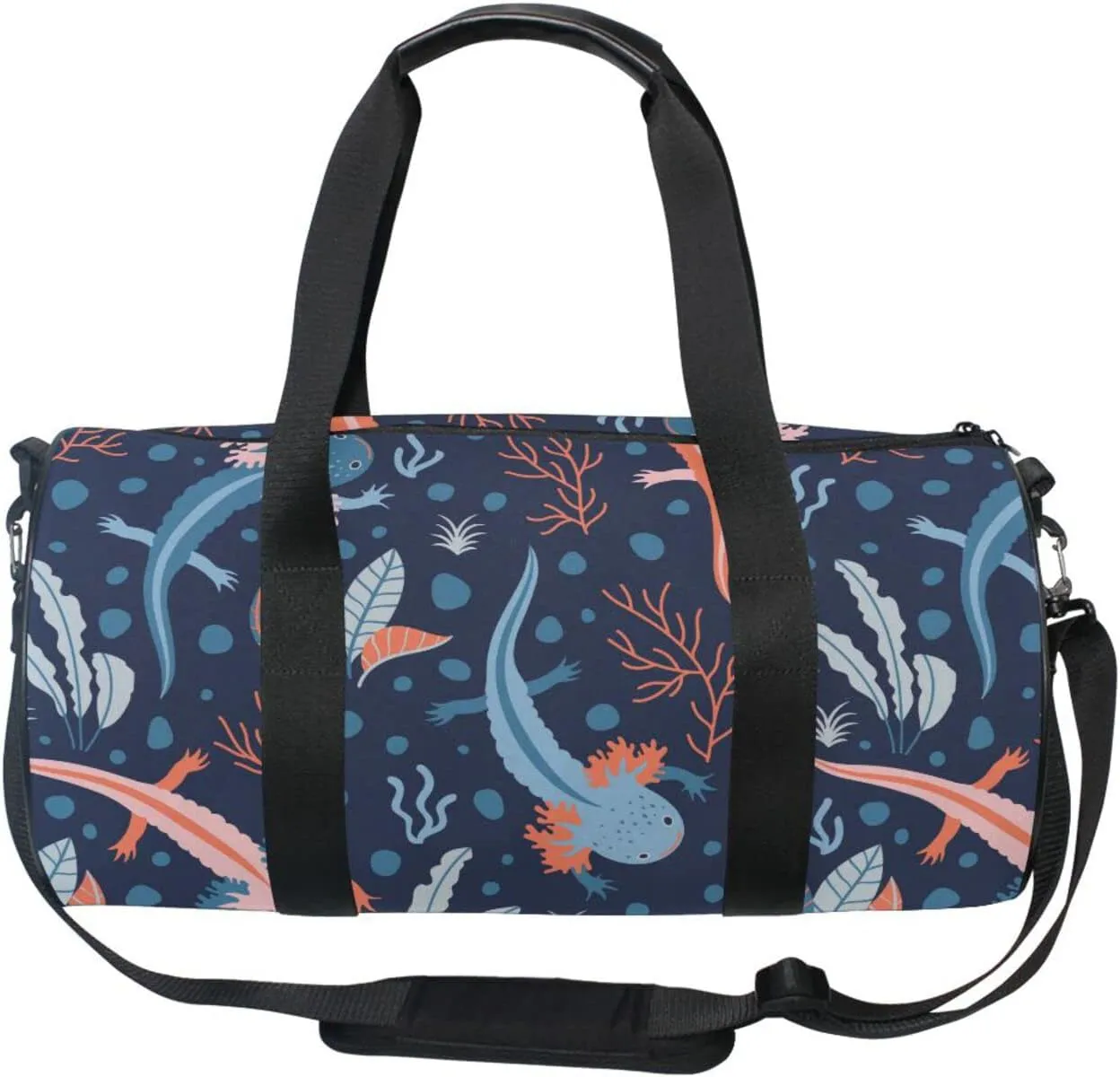 Cute Axolotl Salamander Duffel Bags Gym Bag Round Sports Bag Canvas Travel Luggage Overnight Bags for Men Women