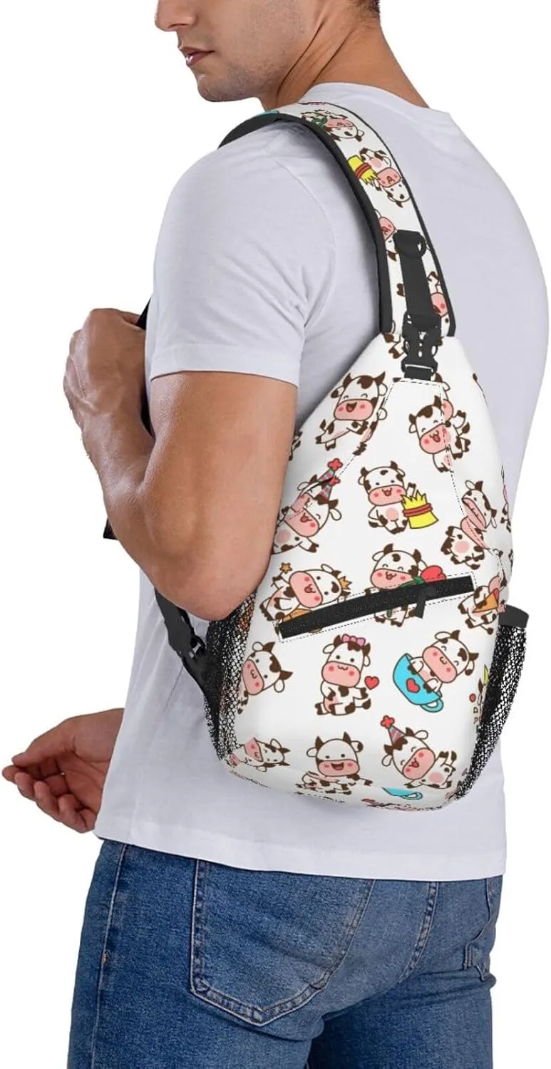 Cute Cow Crossbody Sling Backpack Sling Bag Adjustable Chest Shoulder Daypack For Women Men