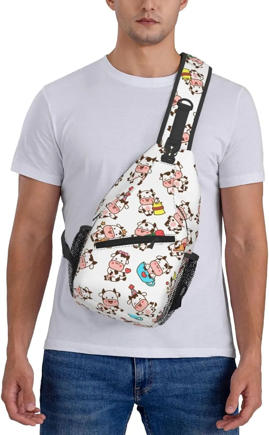 Cute Cow Crossbody Sling Backpack Sling Bag Adjustable Chest Shoulder Daypack For Women Men