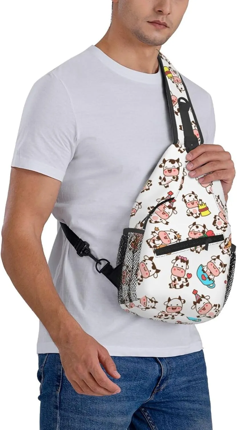 Cute Cow Crossbody Sling Backpack Sling Bag Adjustable Chest Shoulder Daypack For Women Men