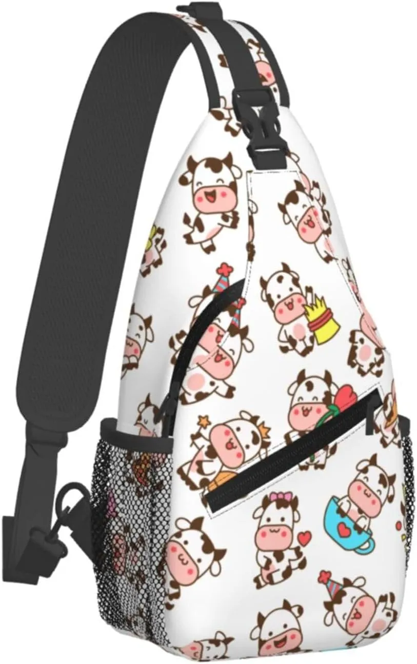 Cute Cow Crossbody Sling Backpack Sling Bag Adjustable Chest Shoulder Daypack For Women Men