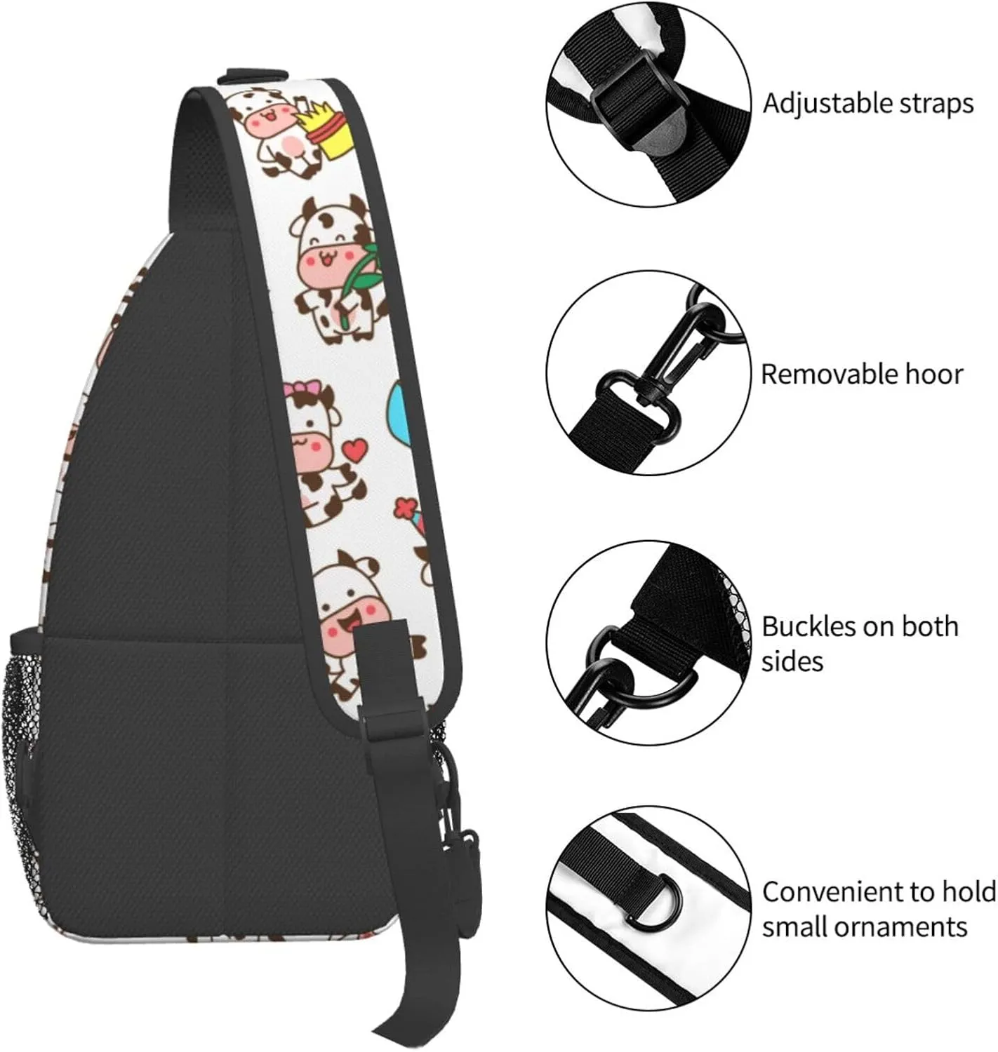 Cute Cow Crossbody Sling Backpack Sling Bag Adjustable Chest Shoulder Daypack For Women Men