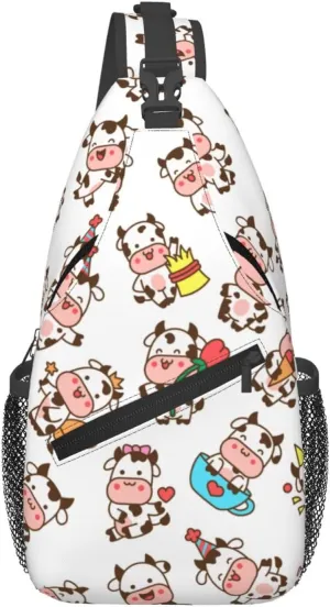 Cute Cow Crossbody Sling Backpack Sling Bag Adjustable Chest Shoulder Daypack For Women Men