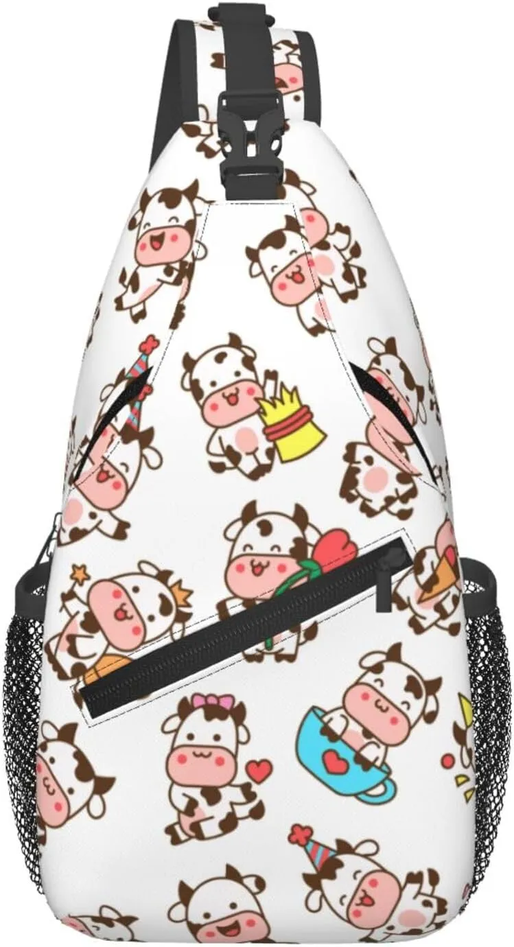 Cute Cow Crossbody Sling Backpack Sling Bag Adjustable Chest Shoulder Daypack For Women Men