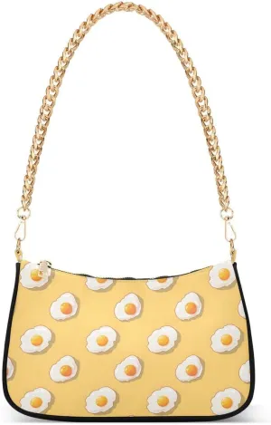 Cute Yellow Egg Tote Bag Shoulder Bag Hobo Handbag for Women Ladies Mini Clutch Purse with Zipper Closure