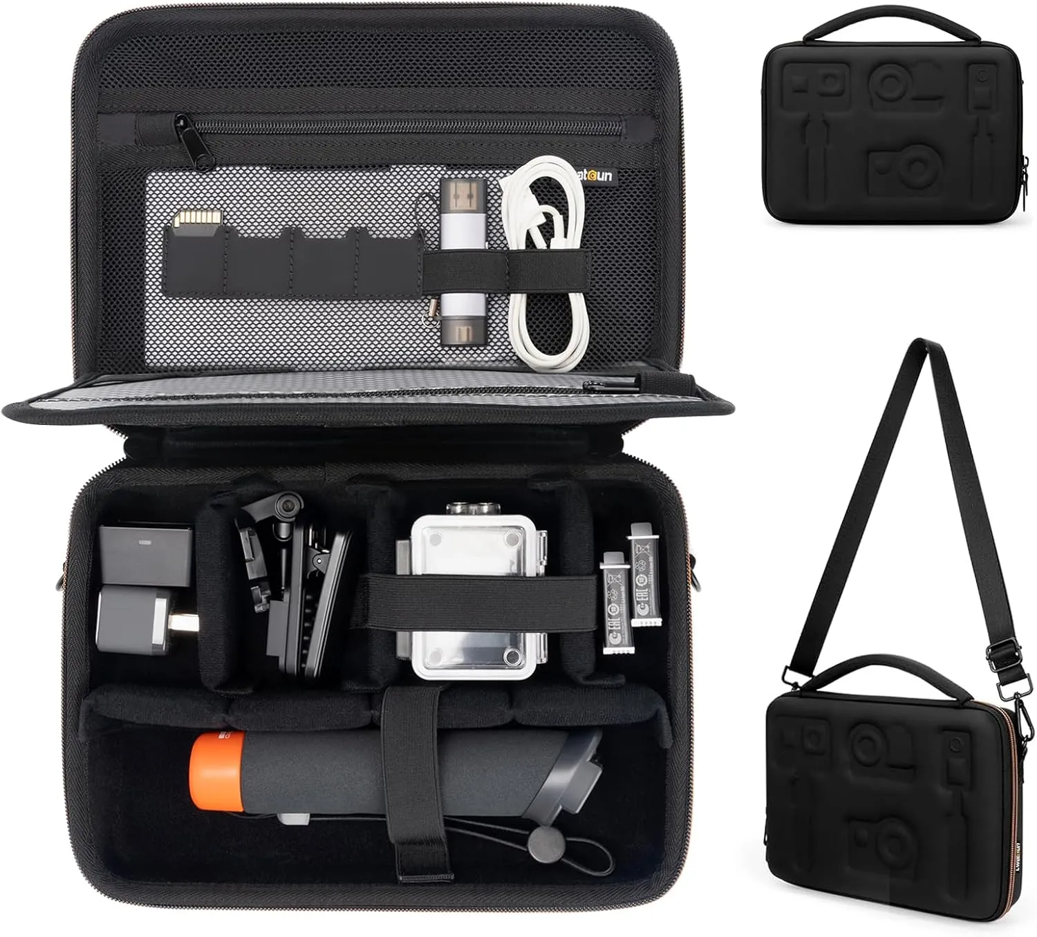 Cwatcun Action Camera Carrying Case for GoPro Hero/DJI Osmo Pocket 3/Action, Waterproof Carrying Case Shoulder Bag, Travel Case for Most Action Camera and Accessories