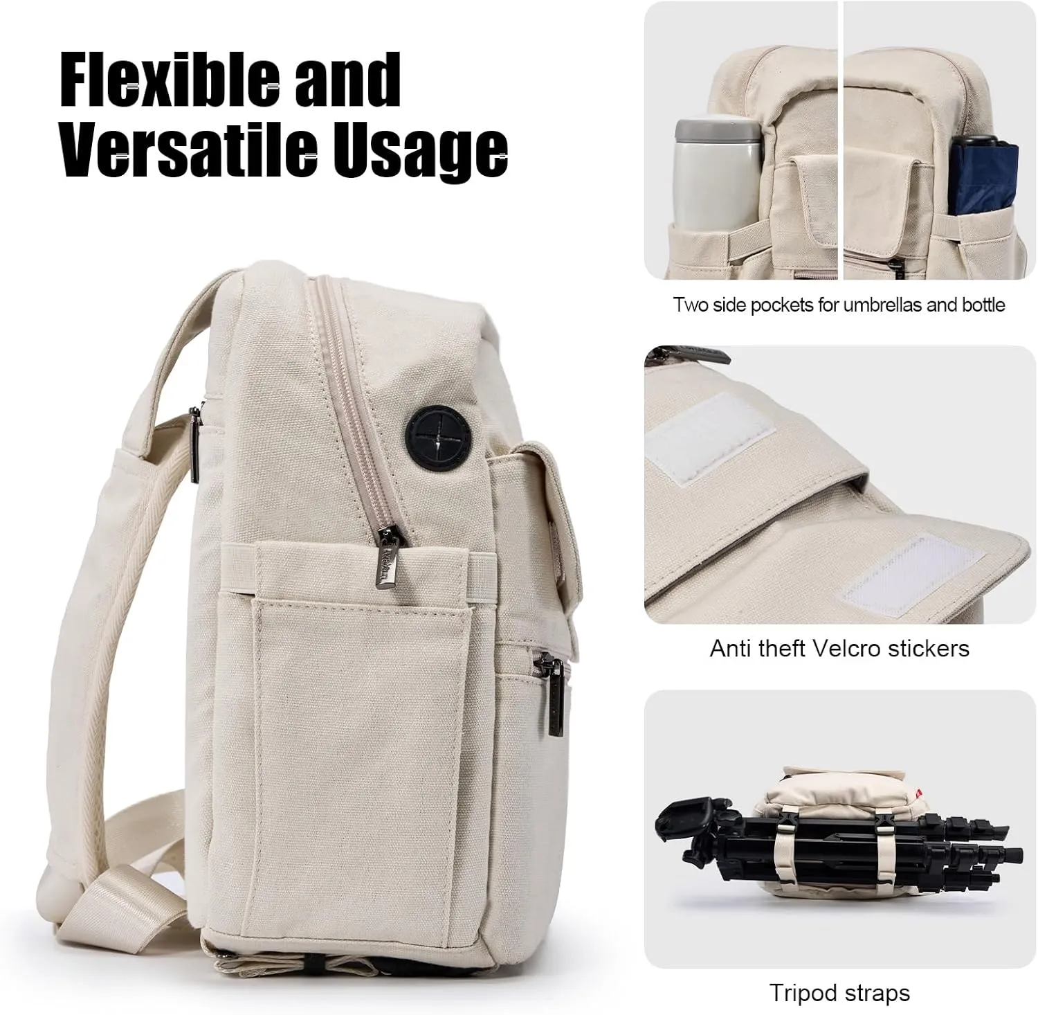 Cwatcun Camera Bag Crossbody Shoulder Messenger Camera Case, Lightweight DSLR/SLR/Mirrorless Photography Bag with Tripod Holder and Rain Cover for Canon, Nikon, Sony, Fuji Cameras, Lens Accessories