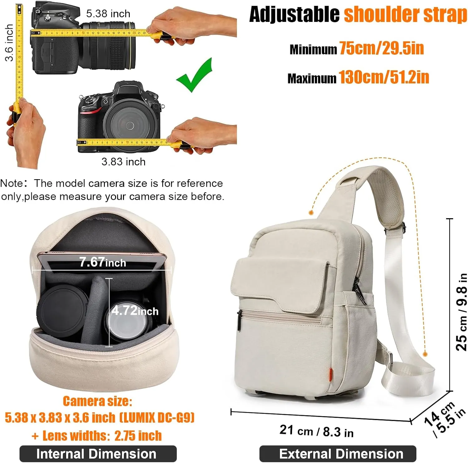Cwatcun Camera Bag Crossbody Shoulder Messenger Camera Case, Lightweight DSLR/SLR/Mirrorless Photography Bag with Tripod Holder and Rain Cover for Canon, Nikon, Sony, Fuji Cameras, Lens Accessories