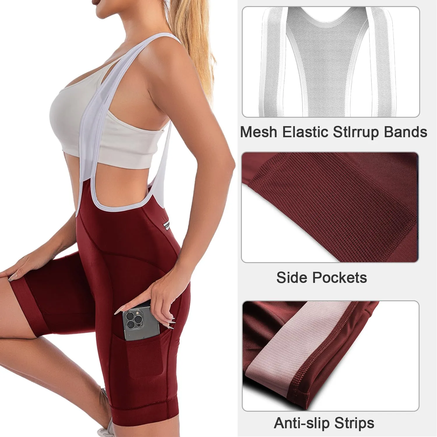 Cycling Bibs Women Padded Bike Shorts Womens Bicycle Shorts with Padding 4D Biking Pants with Mesh Pockets