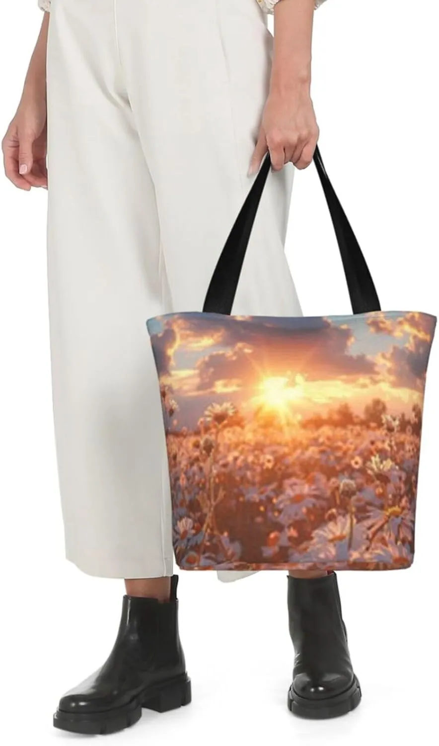D-aisy Tote Shopping Bag, Hobo Bag Casual Handbag Large Capacity Shopping Work Bag. Black