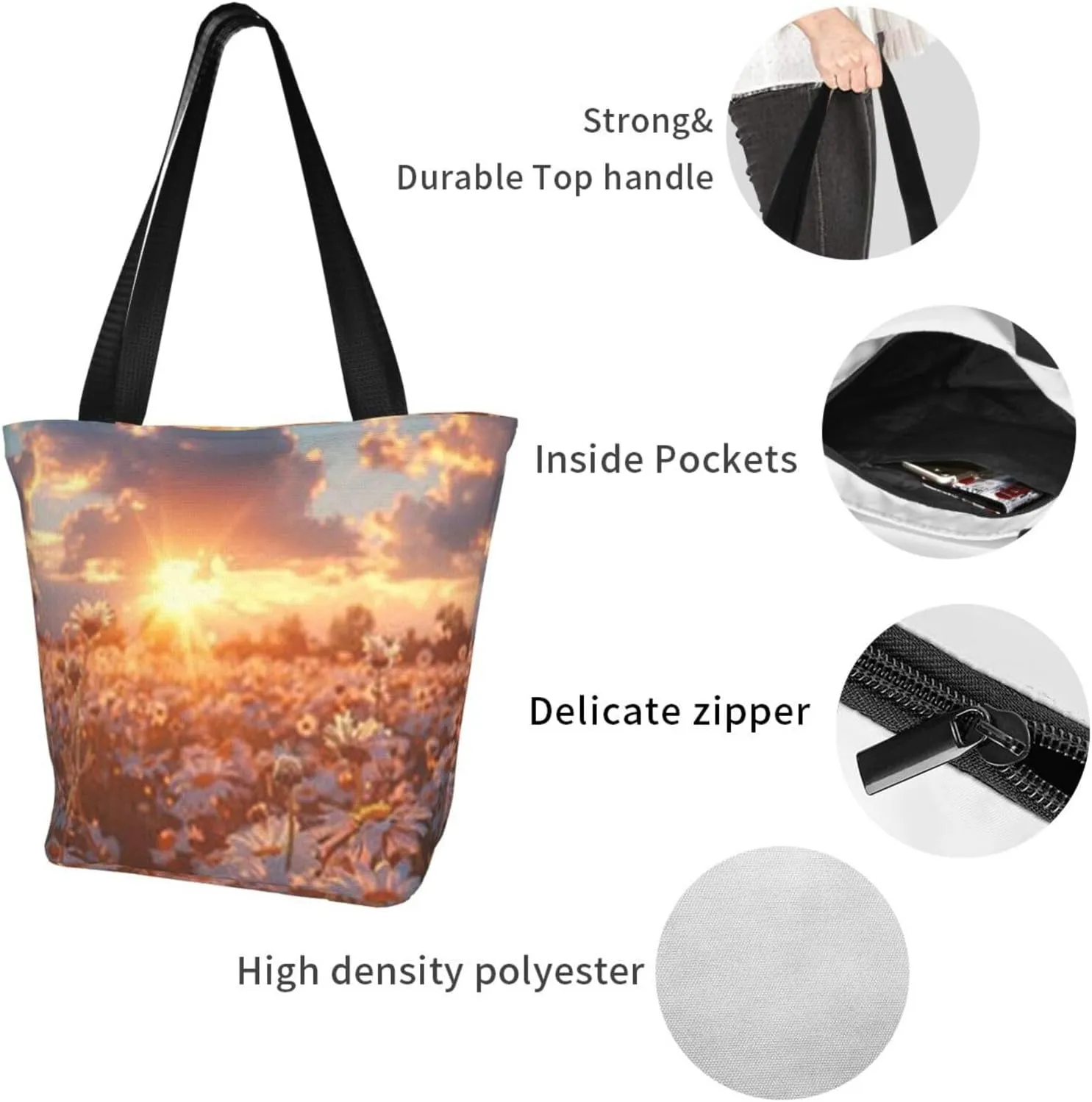 D-aisy Tote Shopping Bag, Hobo Bag Casual Handbag Large Capacity Shopping Work Bag. Black