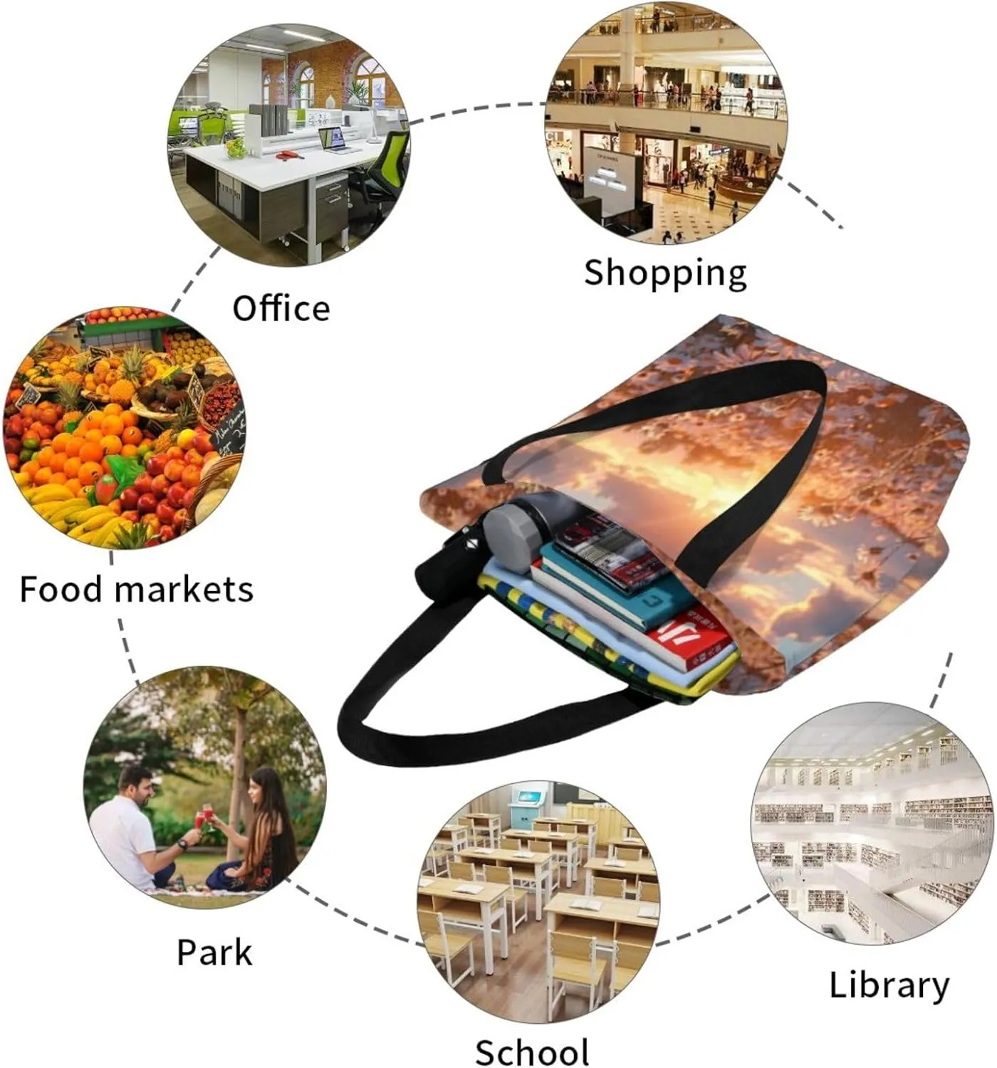 D-aisy Tote Shopping Bag, Hobo Bag Casual Handbag Large Capacity Shopping Work Bag. Black