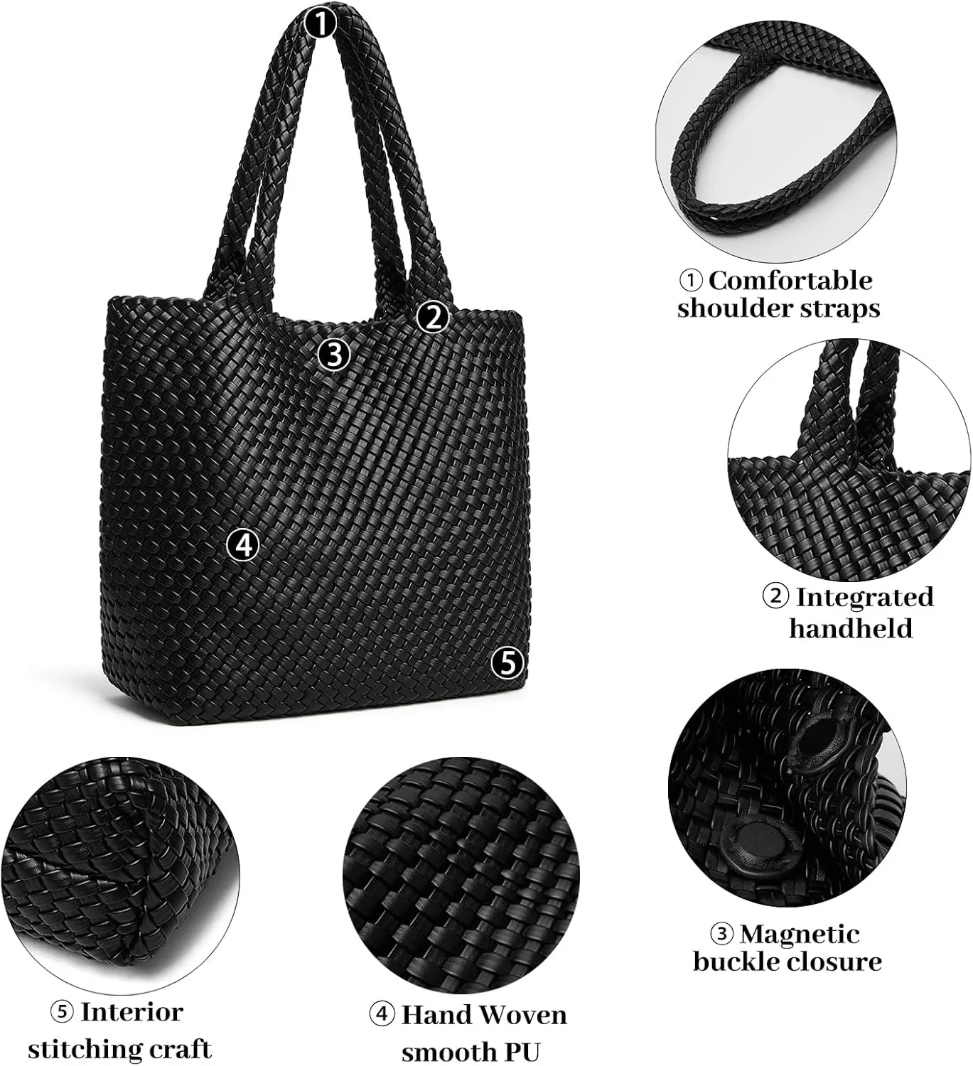 DAILANDO Fashion Woven Tote Bag For Women Soft Hobo Weave Shoulder Purse With Insert Organizer