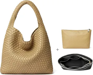 DAILANDO Fashion Woven Tote Bag For Women Soft Hobo Weave Shoulder Purse With Insert Organizer