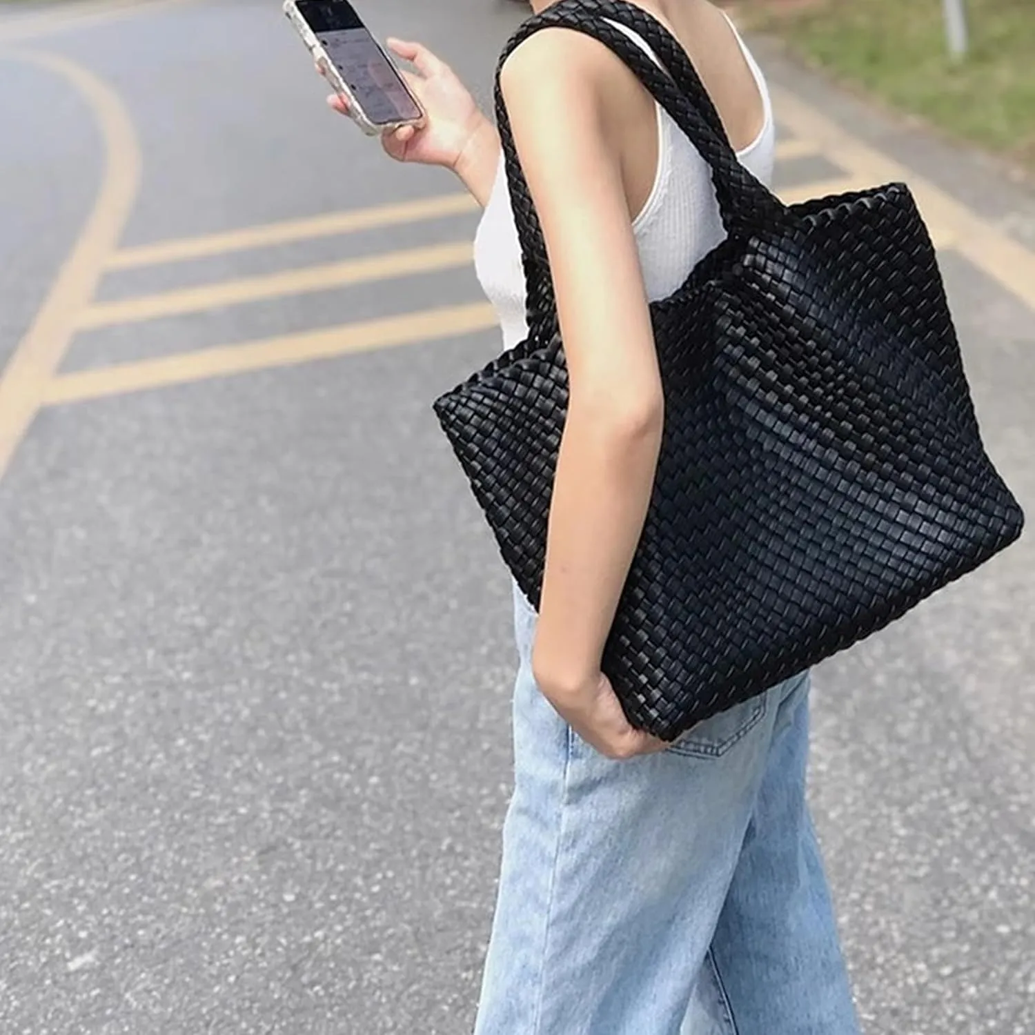DAILANDO Fashion Woven Tote Bag For Women Soft Hobo Weave Shoulder Purse With Insert Organizer