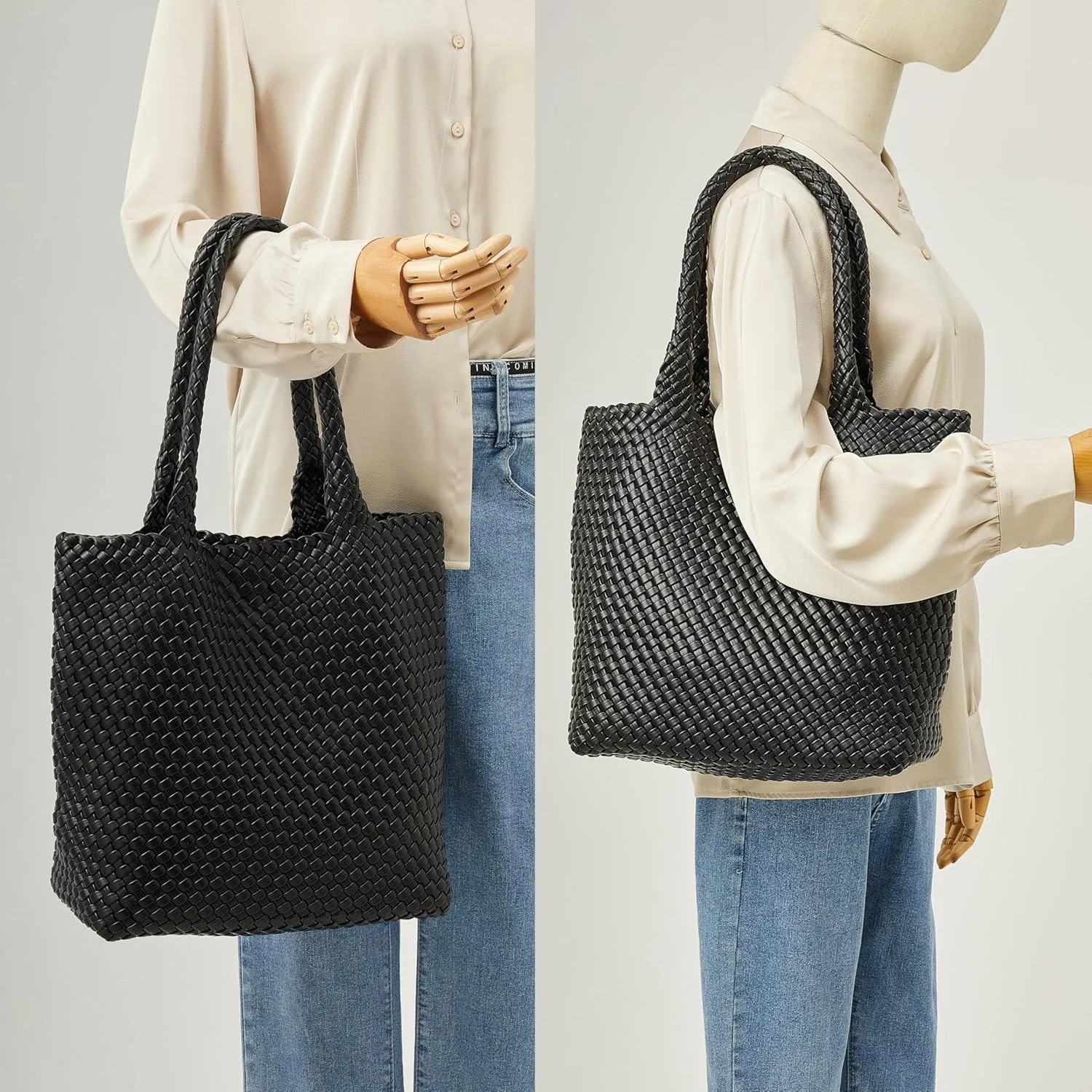 DAILANDO Fashion Woven Tote Bag For Women Soft Hobo Weave Shoulder Purse With Insert Organizer