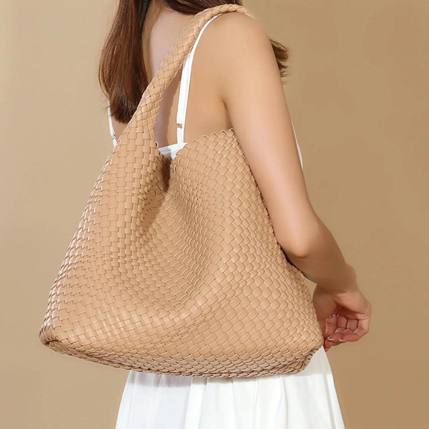 DAILANDO Fashion Woven Tote Bag For Women Soft Hobo Weave Shoulder Purse With Insert Organizer