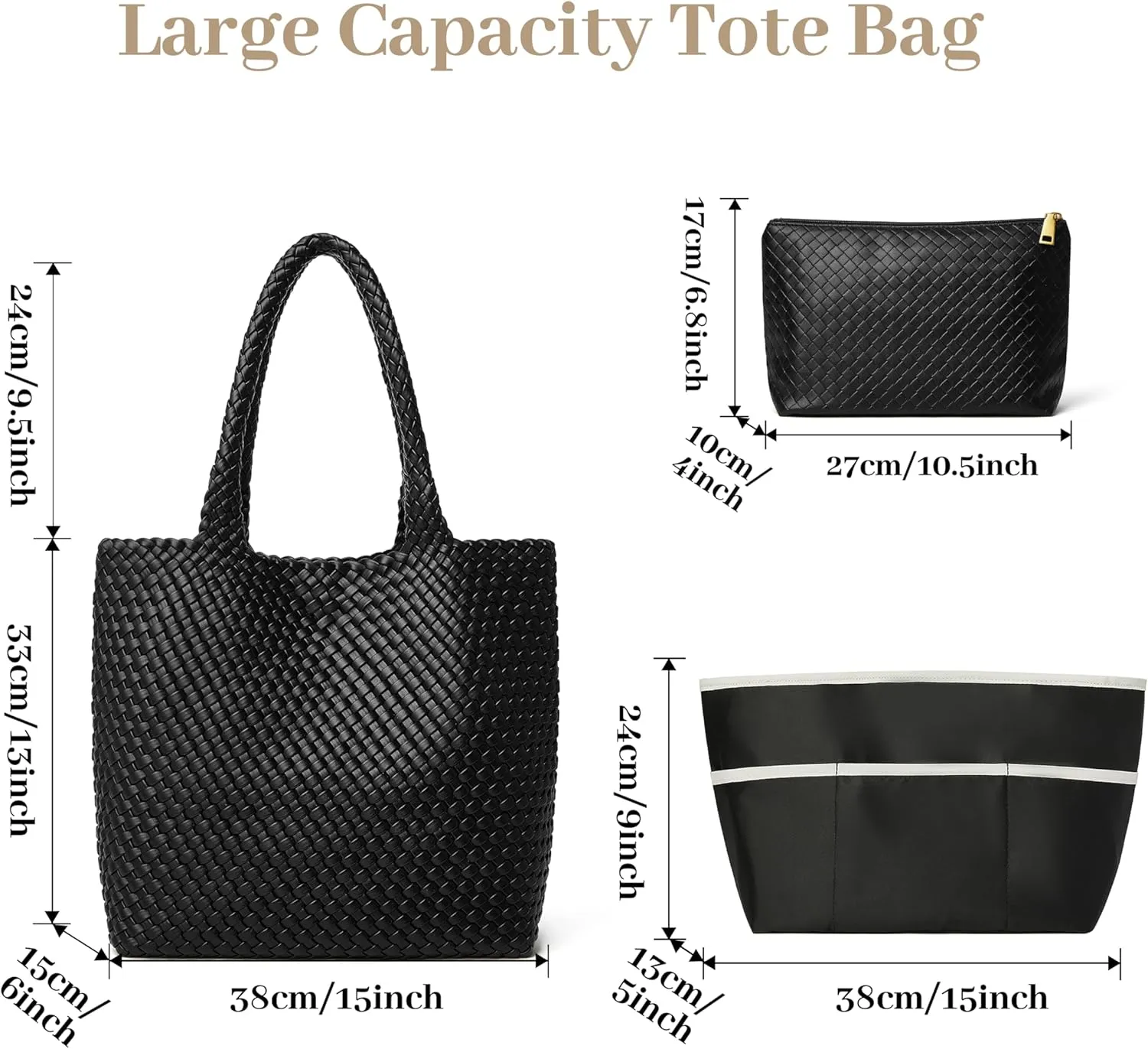 DAILANDO Fashion Woven Tote Bag For Women Soft Hobo Weave Shoulder Purse With Insert Organizer