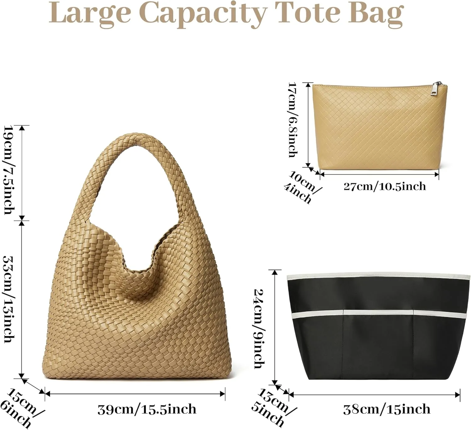 DAILANDO Fashion Woven Tote Bag For Women Soft Hobo Weave Shoulder Purse With Insert Organizer