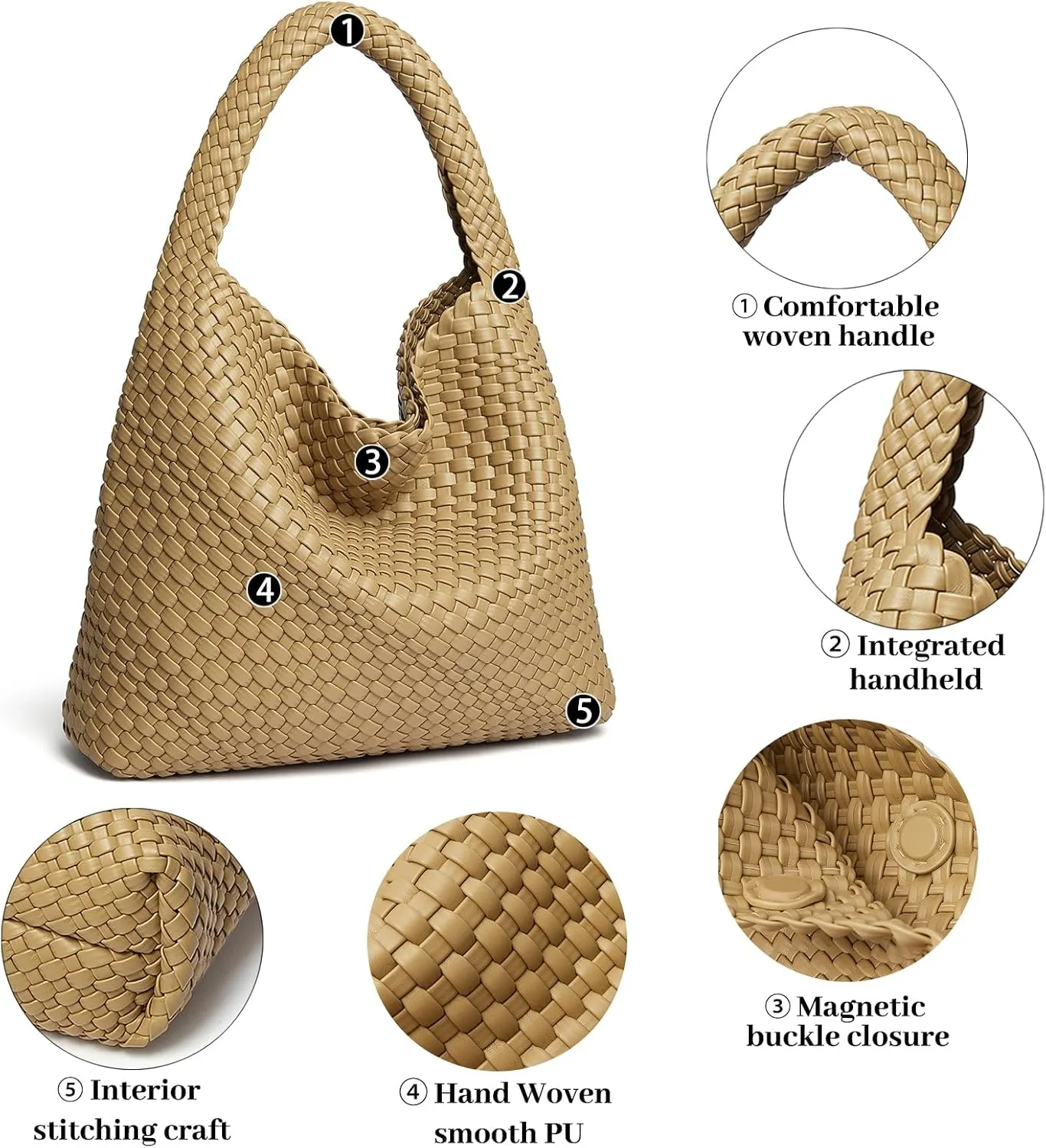 DAILANDO Fashion Woven Tote Bag For Women Soft Hobo Weave Shoulder Purse With Insert Organizer