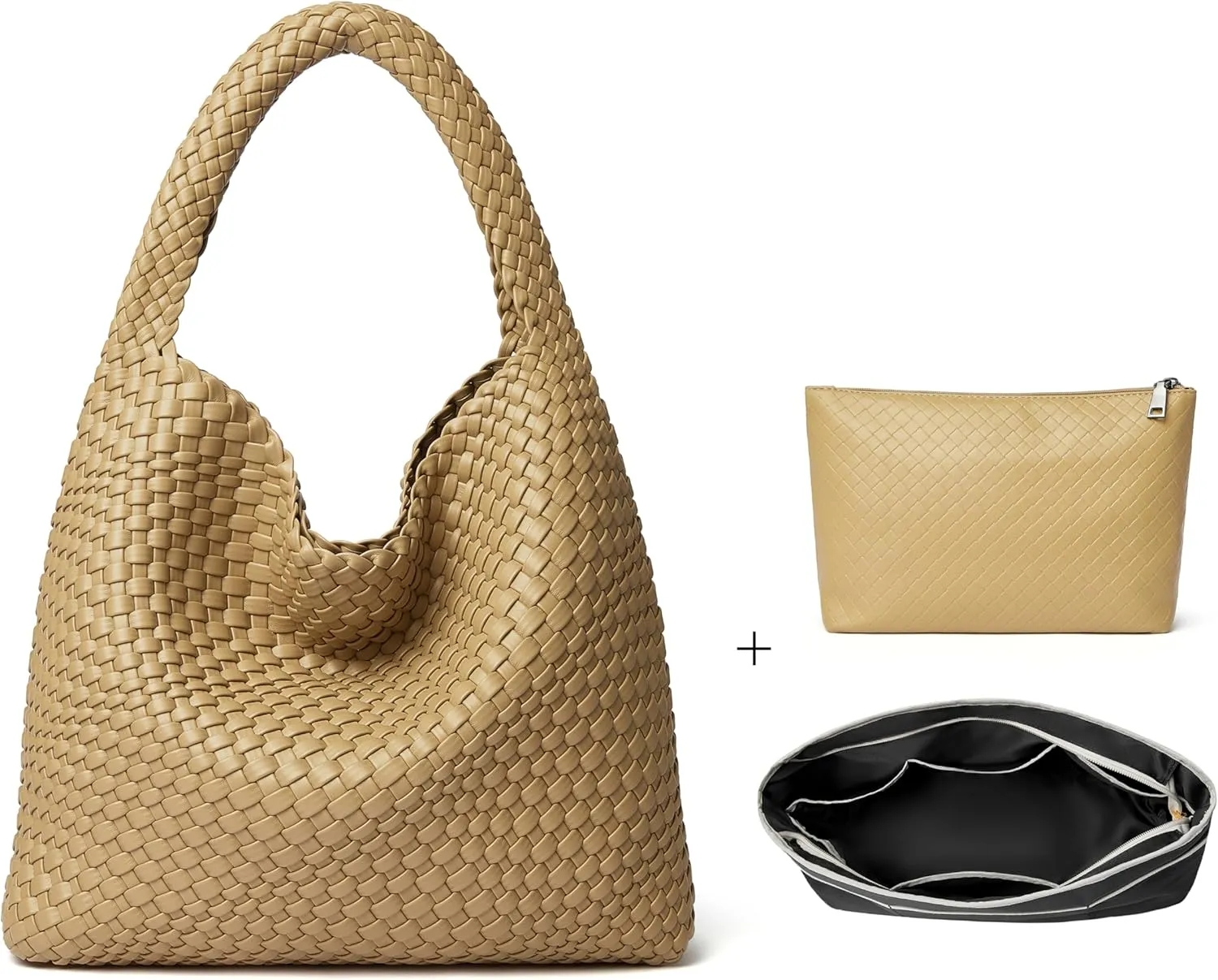 DAILANDO Fashion Woven Tote Bag For Women Soft Hobo Weave Shoulder Purse With Insert Organizer