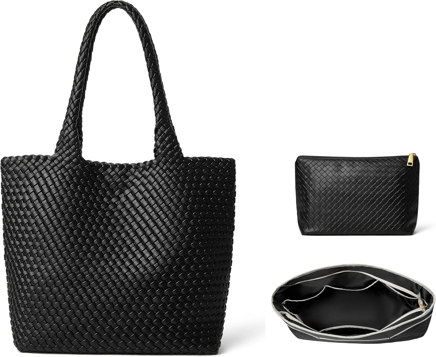 DAILANDO Fashion Woven Tote Bag For Women Soft Hobo Weave Shoulder Purse With Insert Organizer