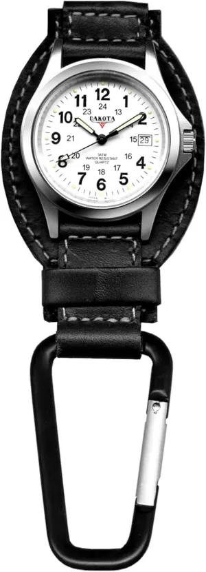 Dakota Leather Field Clip, Clip Watch, Leather Fob Strap, Lightweight Dress Pocket Watch, Outdoor Gifts for Men and Women, Use for Fishing, Golf and More