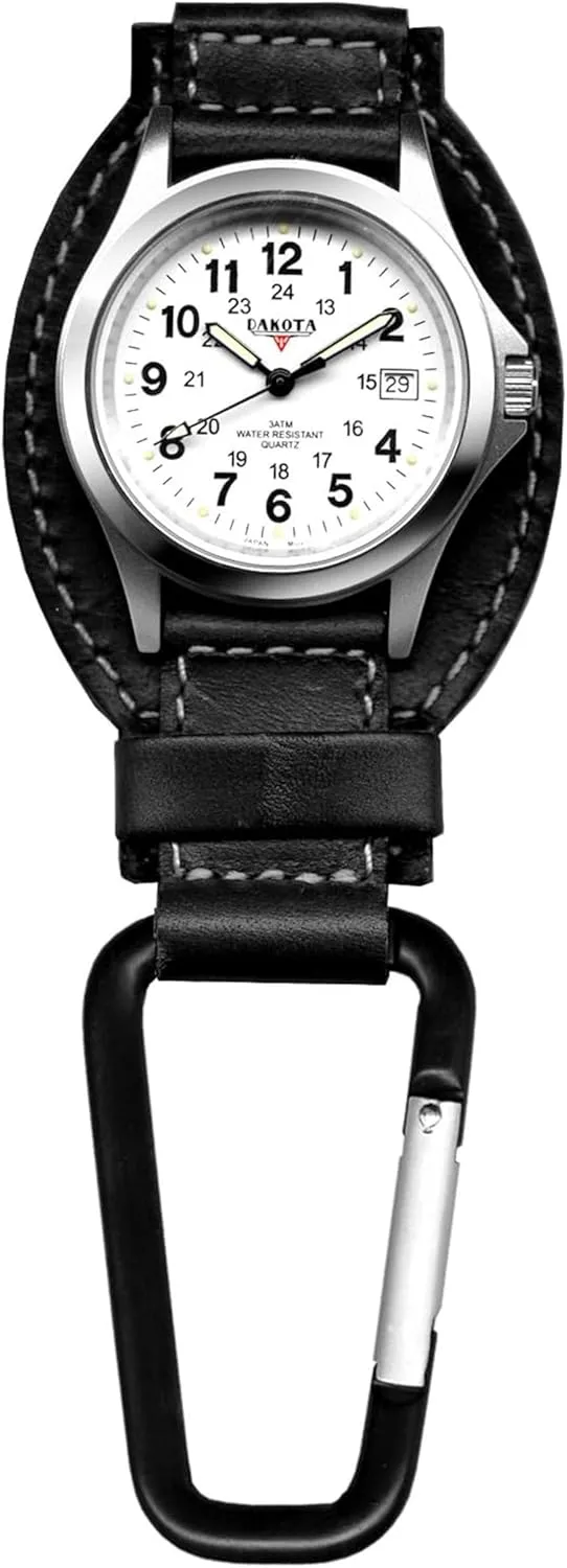 Dakota Leather Field Clip, Clip Watch, Leather Fob Strap, Lightweight Dress Pocket Watch, Outdoor Gifts for Men and Women, Use for Fishing, Golf and More