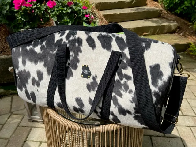 Dallas Duffel - Black & White Faux Cowhide - Duffel Bag - Travel Bag - Overnight Bag