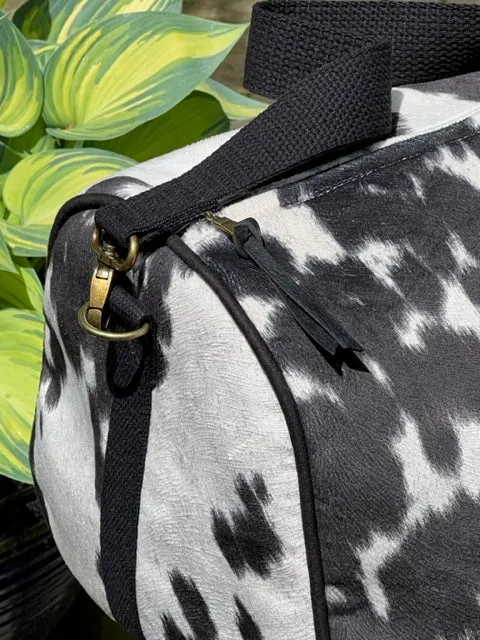Dallas Duffel - Black & White Faux Cowhide - Duffel Bag - Travel Bag - Overnight Bag