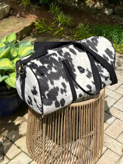 Dallas Duffel - Black & White Faux Cowhide - Duffel Bag - Travel Bag - Overnight Bag